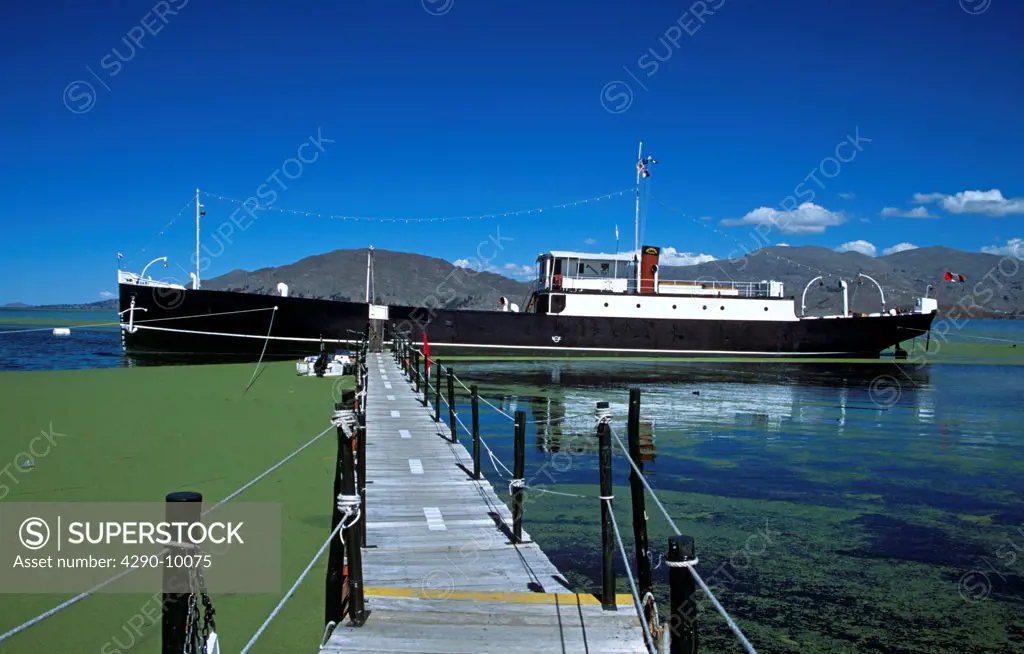Yavari Steam Ship Naval Museum, moored on Lake Titicaca at Hotel Posada Del Inca, Puno, Peru