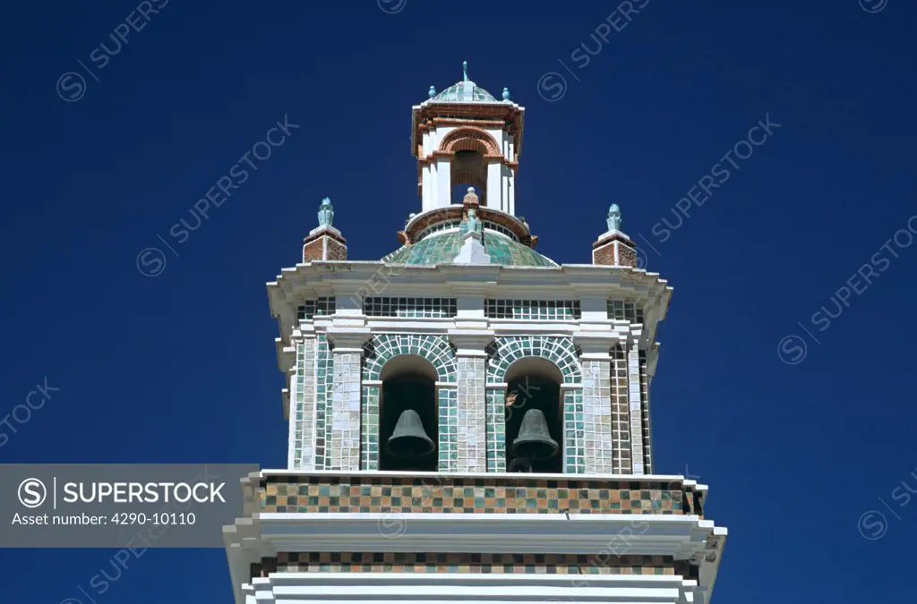Bell tower, Virgin of Copacabana Church, Copacabana, Lake Titicaca, Bolivia