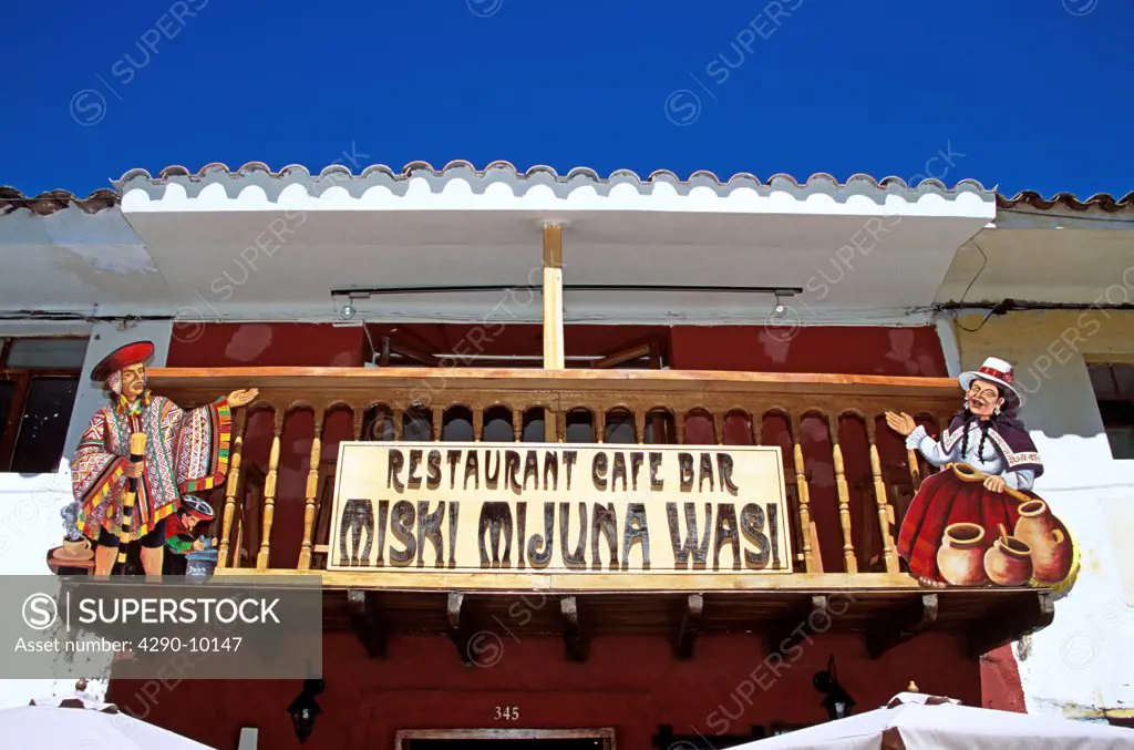 Balcony of restaurant, café and bar, Pisac, near Cusco, Peru