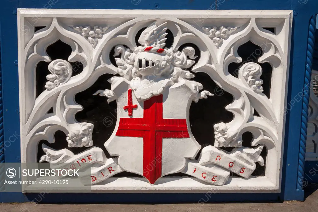A coat of arms on Tower Bridge, Tower Bridge, Southwark, London, England