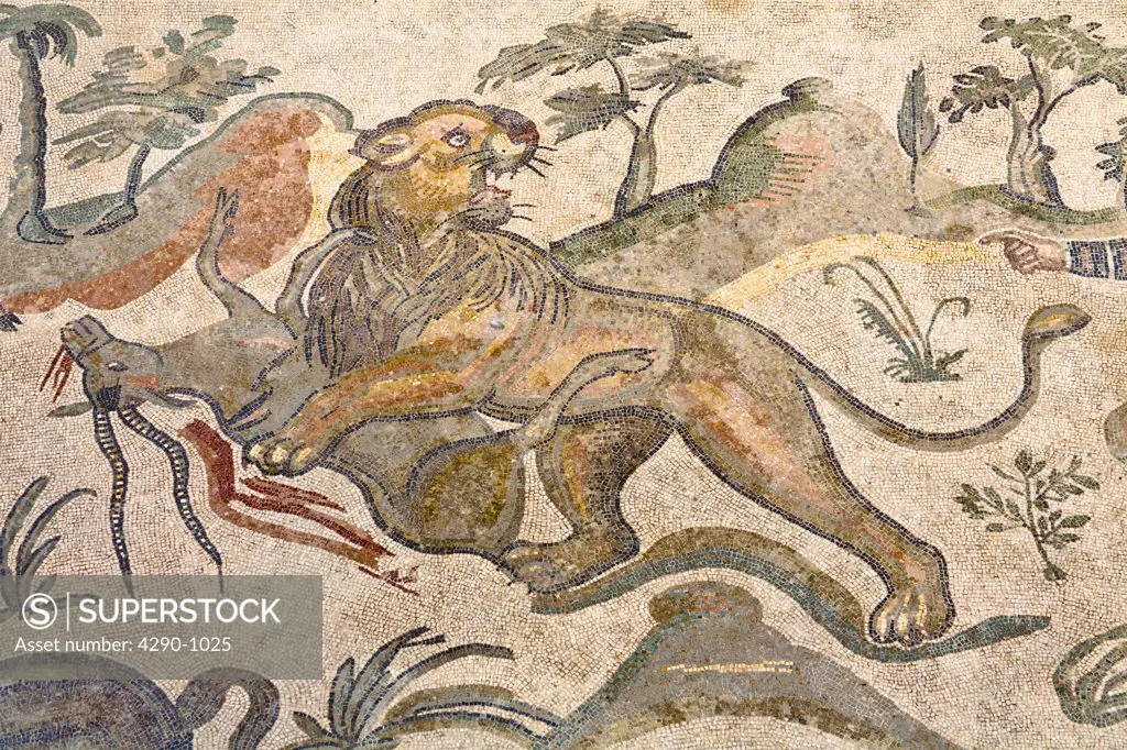 Mosaic in Corridor of Hunting Scenes, Villa Romana del Casale, Piazza Armerina, Sicily, Italy