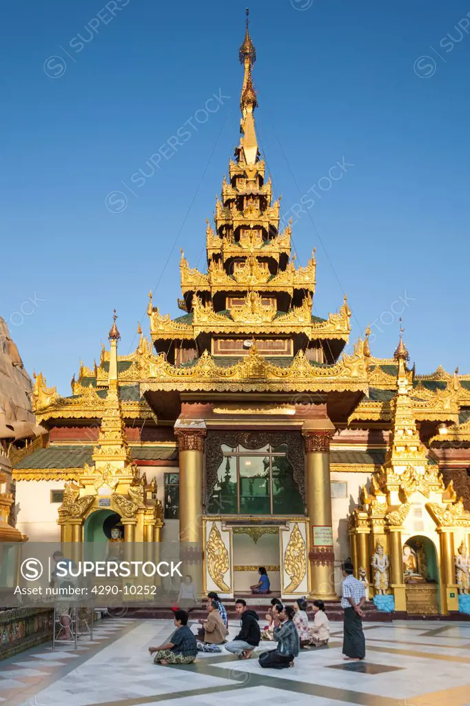 A prayer hall at Shwedagon Pagoda, Yangon, (Rangoon), Myanmar, (Burma)