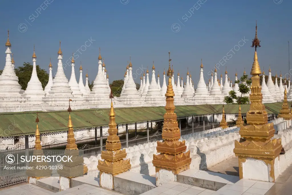 Stupas and htis of Sandamuni Pagoda, Mandalay, Myanmar, (Burma)