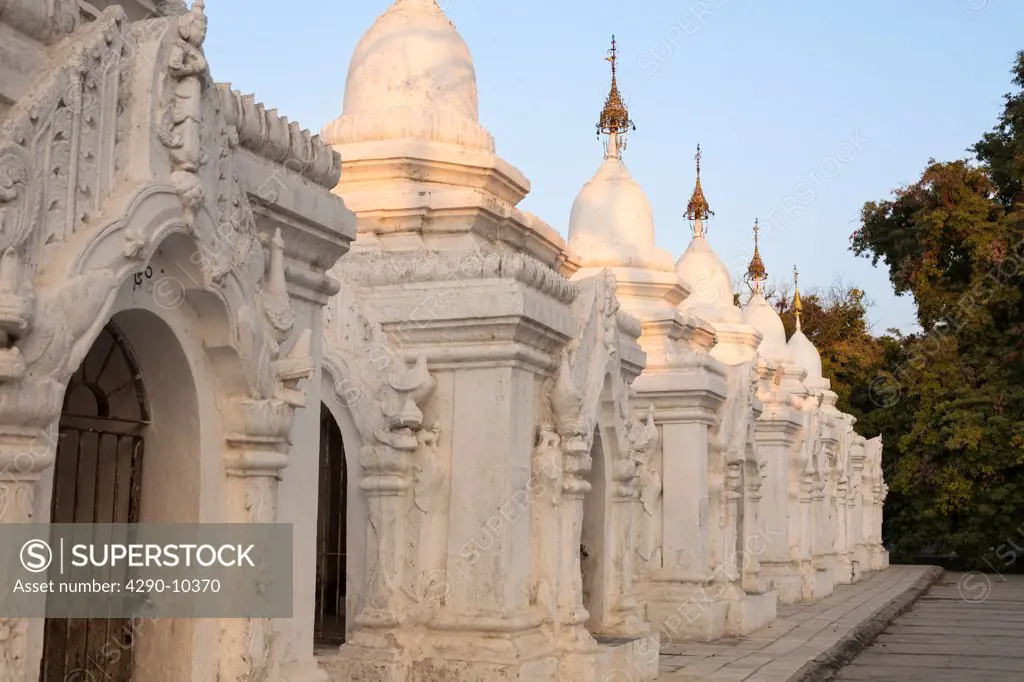 Stupas, each housing a page of the world¬ ""!s largest book, Kuthodaw Pagoda, Mandalay, Myanmar, (Burma)