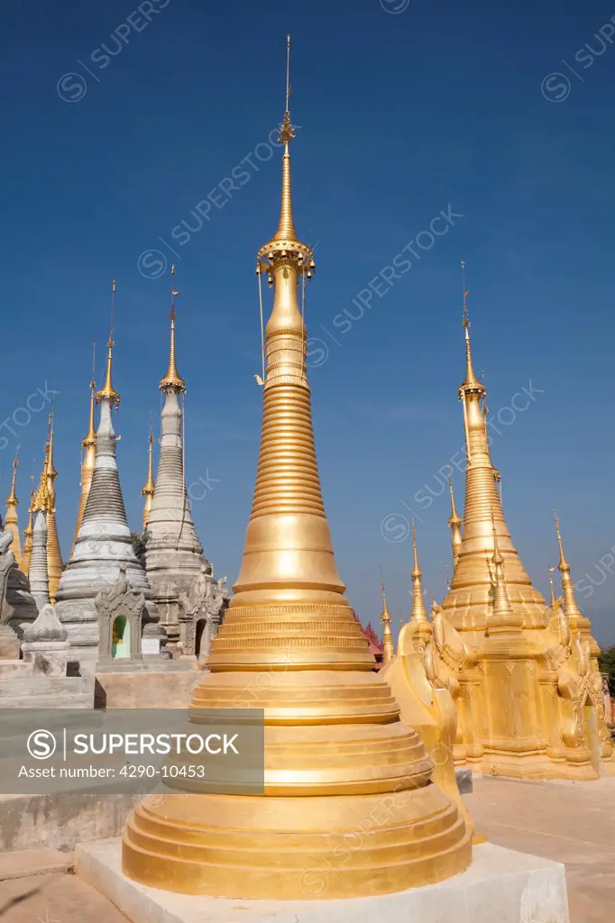 Some of the numerous stupas at the Shwe Indein Pagoda, Indein, Shan State, Myanmar, (Burma)