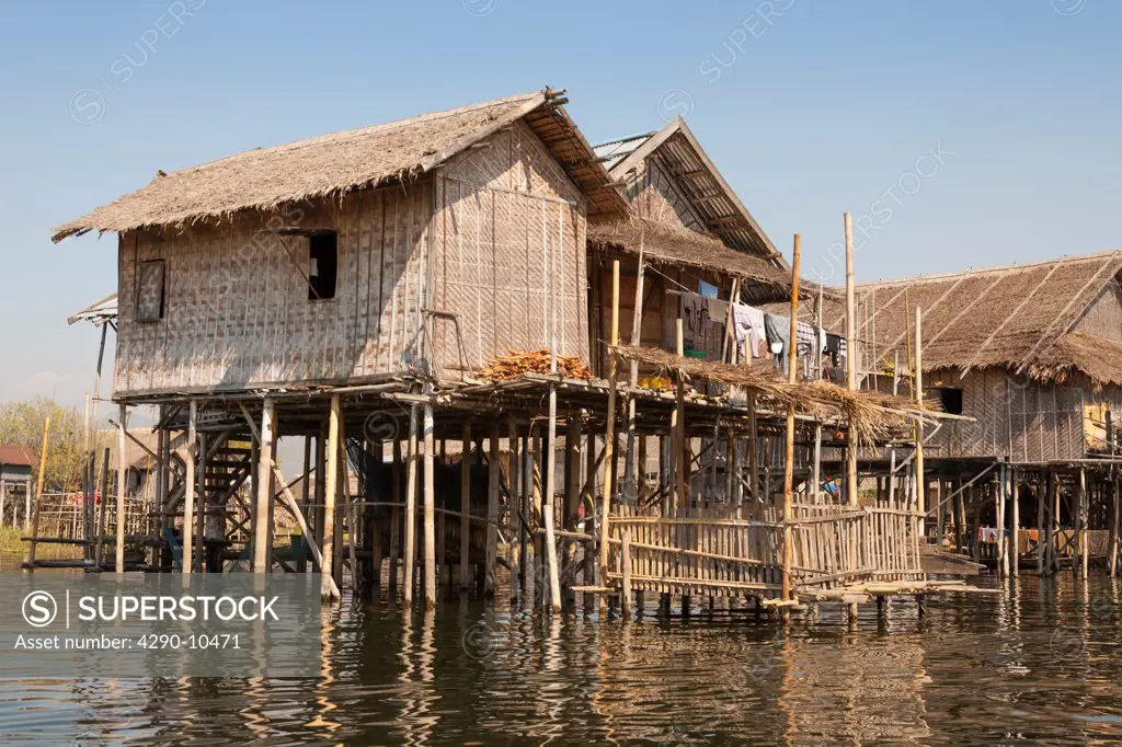 Lakeside houses built on stilts, Inle Lake, Shan State, Myanmar, (Burma)