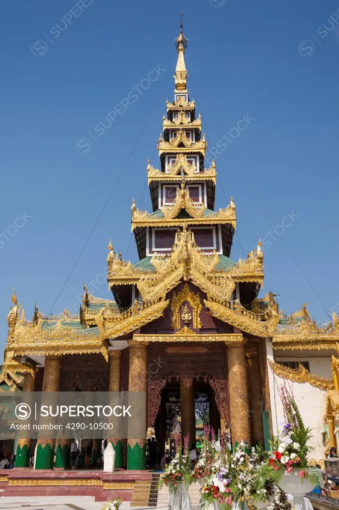 A prayer hall at Shwedagon Pagoda, Yangon, (Rangoon), Myanmar, (Burma)