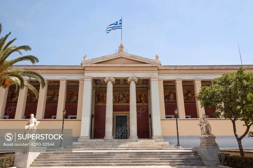 Facade of main building of the University of Athens, Athens, Greece