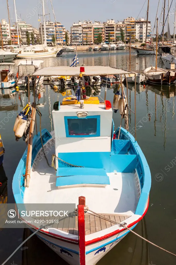Fishing boat moored in Zea Marina, Pasalimani Bay, Piraeus, Athens, Greece