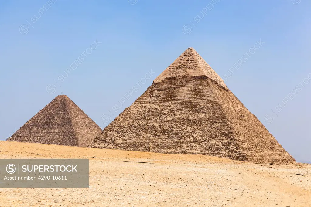 Great Pyramid and Pyramid of Khafre in the Giza Necropolis, Giza, Cairo, Egypt