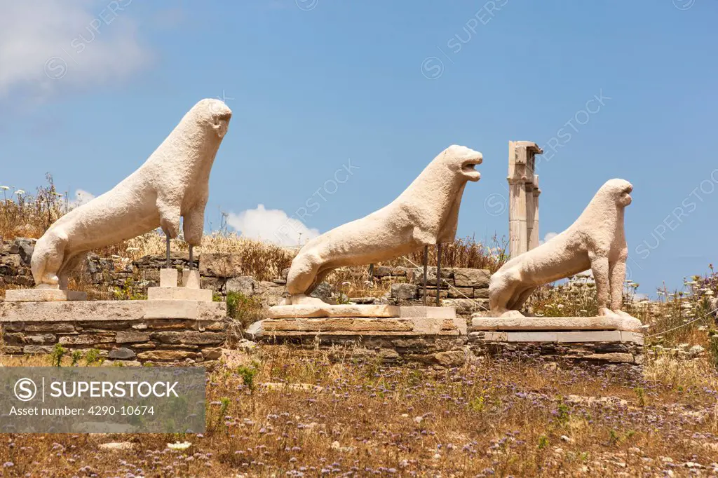 Terrace of the Lions at archaeological site, Delos, Mykonos, Greece