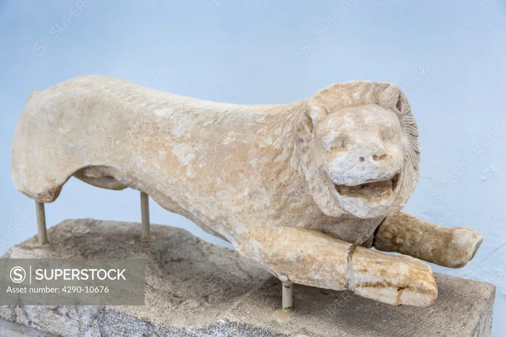Stone carving of a lion in Archaeological Museum of Delos, Delos, Mykonos, Greece