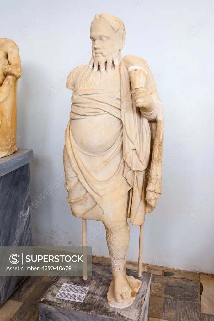 Statue of an actor in costume of old Silenus in Archaeological Museum of Delos, Delos, Mykonos, Greece
