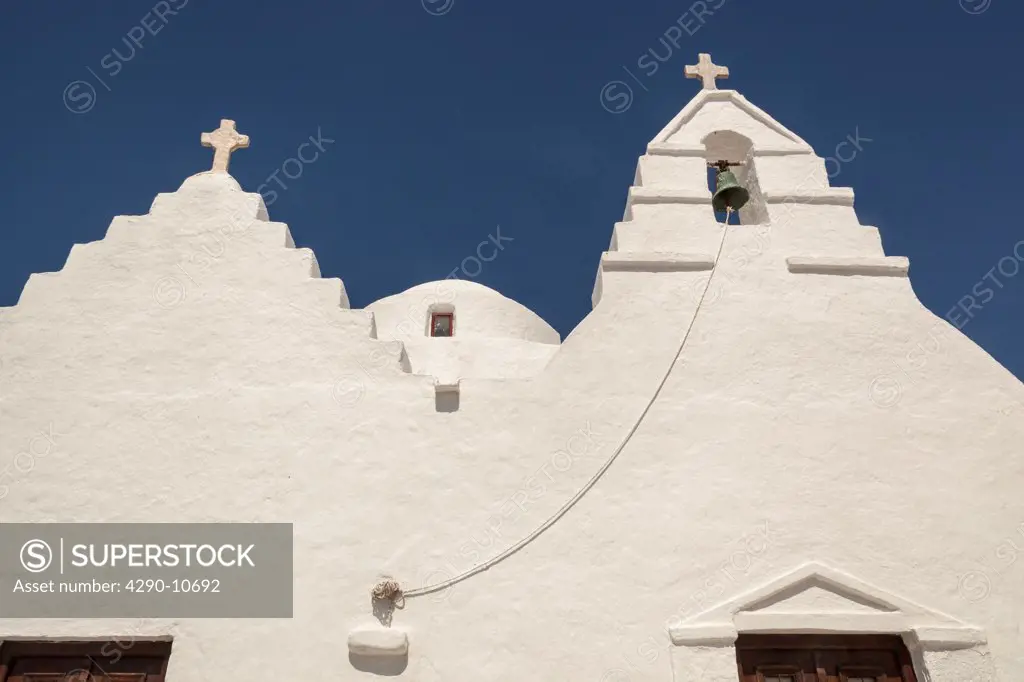 Low angle view of the Paraportiani Church, Kastro, Chora, Mykonos, Greece