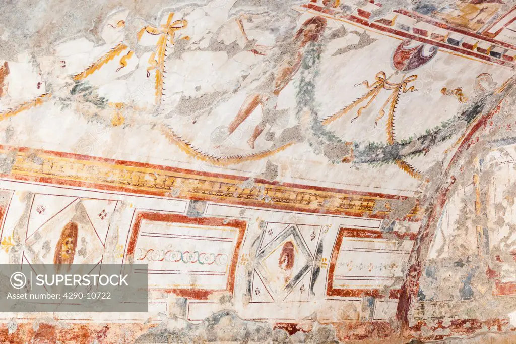 Frescoes on the wall of a basilica inside the Terrace Houses, Ephesus, Izmir Province, Turkey