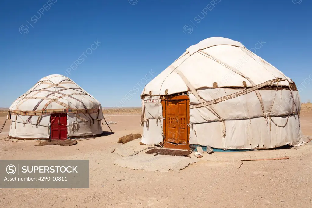 Yurts, Ayaz Kala Yurt Camp, Ayaz Kala, Khorezm, Uzbekistan