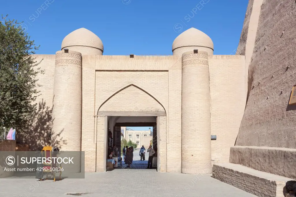 Ota Darvoza, one of the historic city gates, from inside the city walls, Ichan Kala, Khiva, Uzbekistan