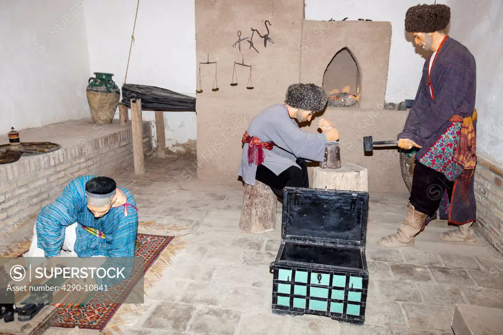 Mannequins of men working in the mint in Kunya Ark, also known as Kohna Ark, Ichan Kala, Khiva, Uzbekistan