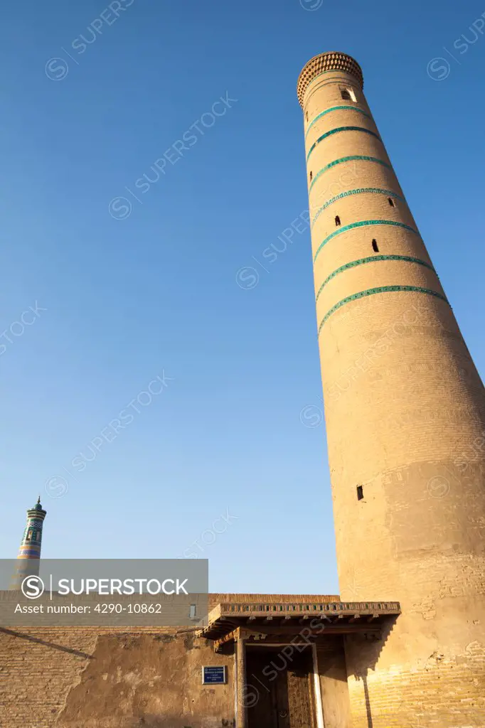 Juma Mosque, also known as Juma Masjidi Va Minorasi, and Islam Khodja Minaret behind, Ichan Kala, Khiva, Uzbekistan