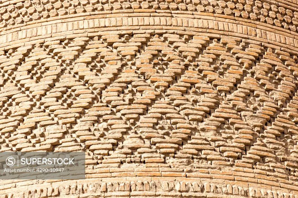 Close up of wall of Kalon Minaret, Kalon Mosque, also known as Kalyan Mosque, Poi Kalon, Bukhara, Uzbekistan
