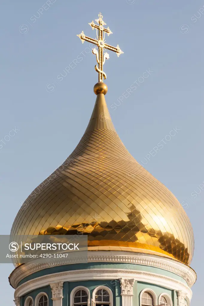 Golden dome of Saint Uspensky Sobor Russian Orthodox Assumption Cathedral, Tashkent, Uzbekistan