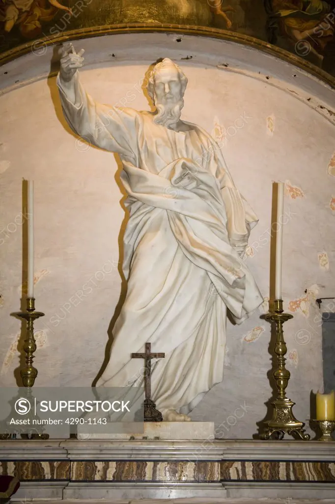 Saint Pauls statue, St Pauls Grotto, St Pauls Parish Church, Rabat, outside the medieval city of Mdina, Malta