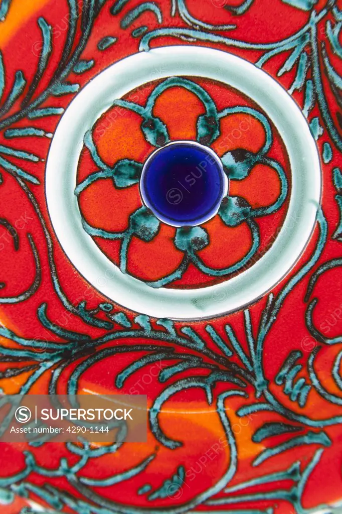 Colourful patterned ceramic plate, Sicily, Italy