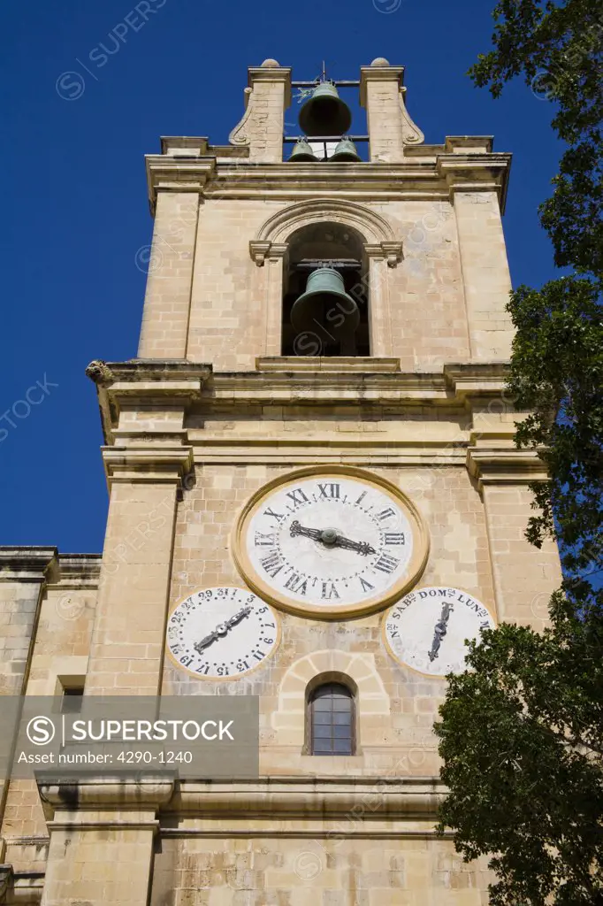 Clock tower, Saint Johns Catholic Cathedral, Saint Johns Square, Valletta, Malta
