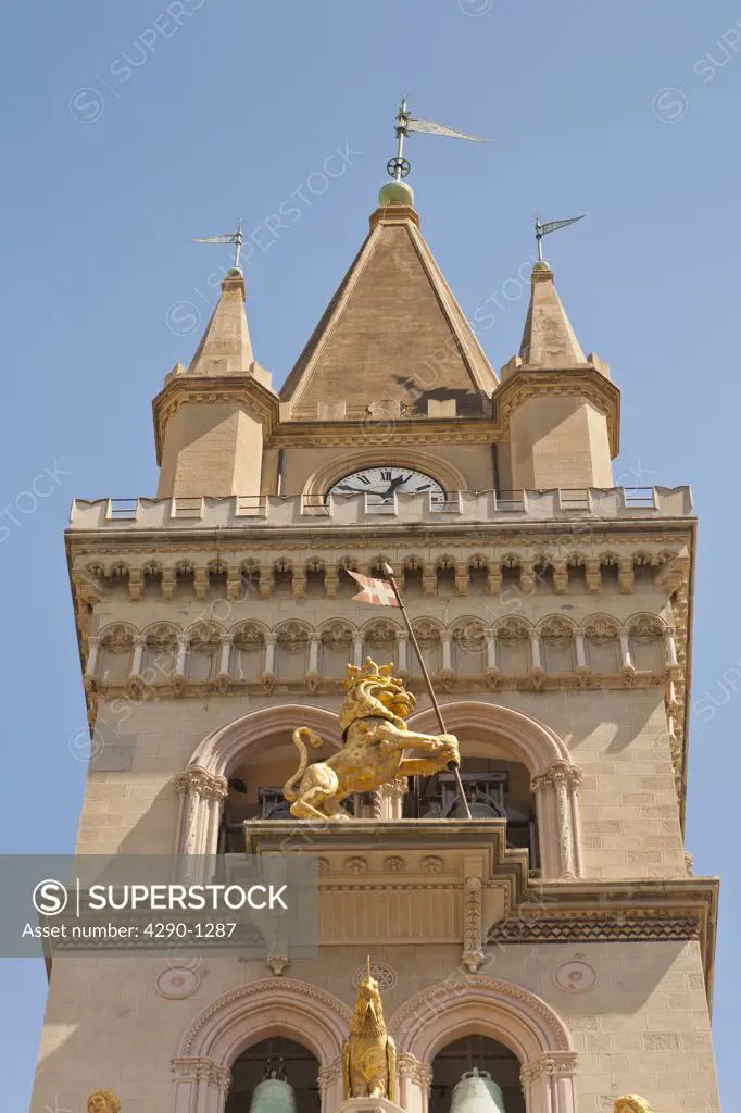 Clock tower, Messina Cathedral, Piazza Del Duomo, Messina, Sicily, Italy