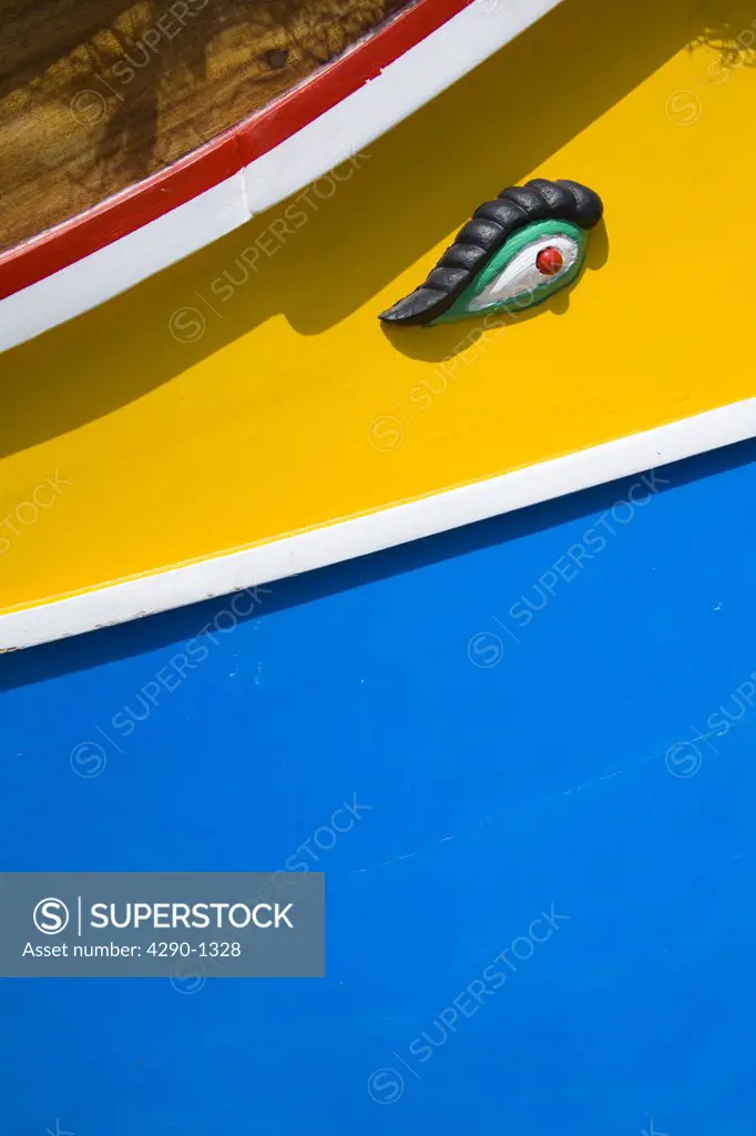 Colourful luzzu fishing boat, Marsaxlokk Harbour, Marsaxlokk, Malta