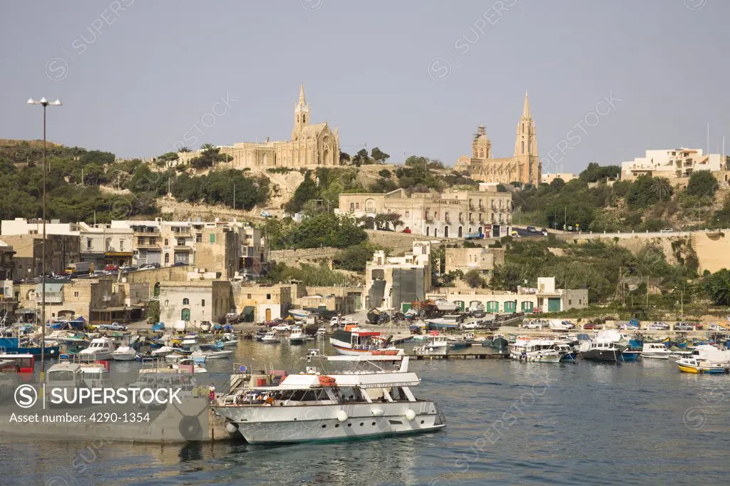 View approaching Mgarr Harbour from the sea, Mgarr, Gozo, Malta