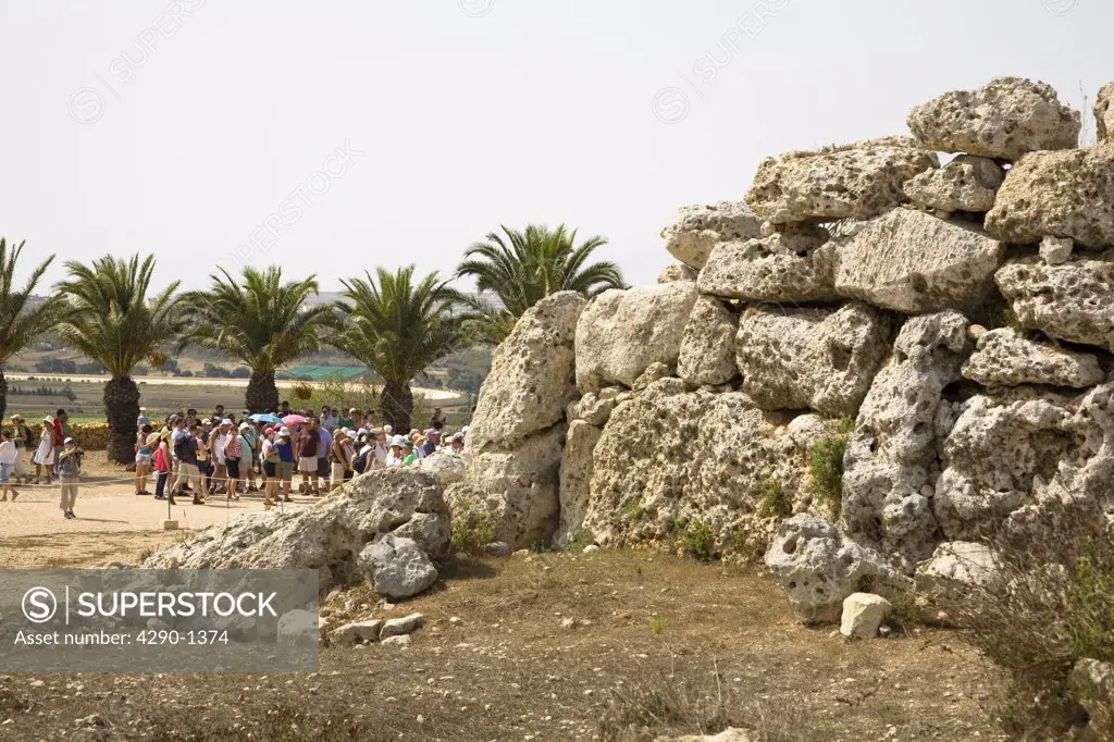 Tourists visiting the Ggantija Temples, Xaghra, Gozo, Malta