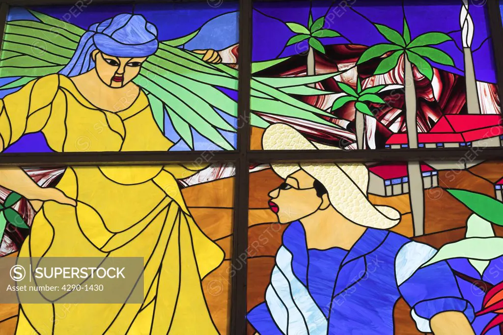 Colourful stained glass window of a man and woman, Trinidad, Sancti Spiritus, Cuba