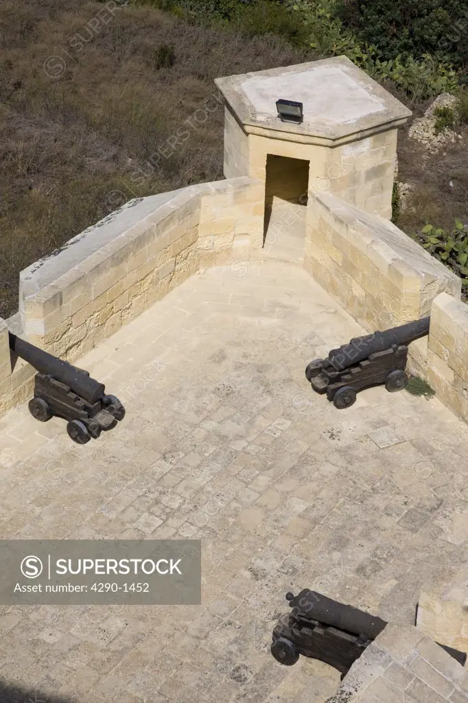 Overlooking the fortifications and cannons in the Citadel, Victoria, Gozo, Malta