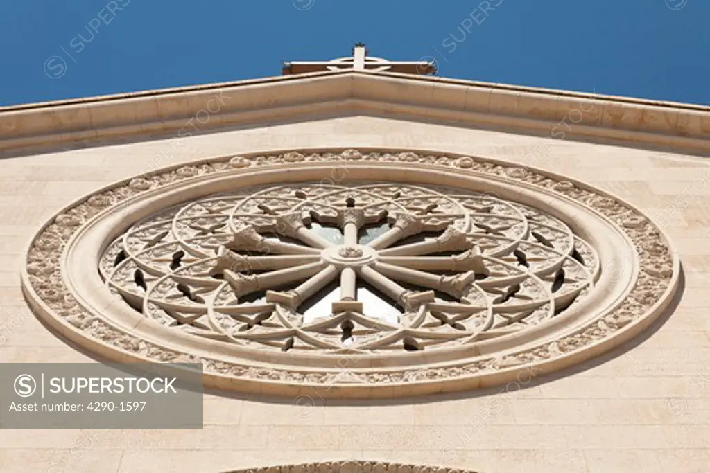 Rose window of Castelmola Cathedral, Piazza Duomo, Castelmola, Sicily, Italy