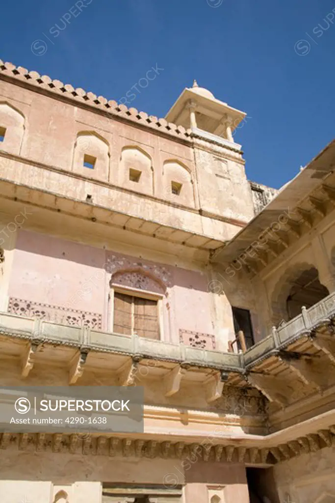 Building in Man Singh I Palace, in the Amber Palace, also known as Amber Fort, Amber, near Jaipur, Rajasthan, India