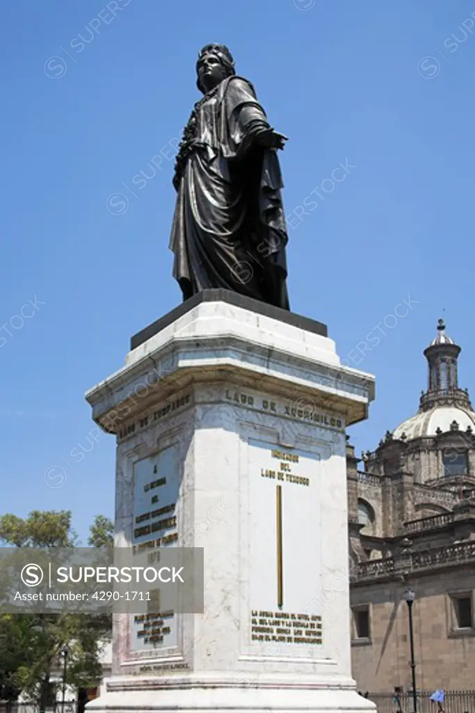 Statue to memory of Enrico Martinez, outside Metropolitan Cathedral, Zocalo, Plaza de la Constitucion, Mexico City, Mexico