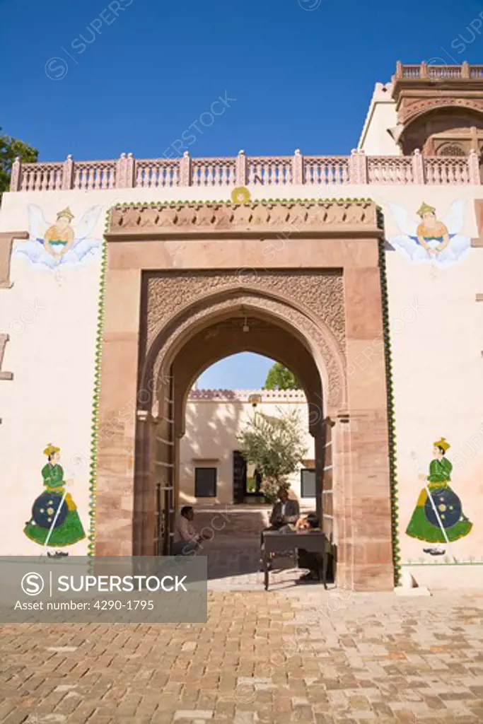Arched entrance to Prachina Bikaner Cultural Centre and Museum, at Junagarh Fort, Bikaner, Rajasthan, India