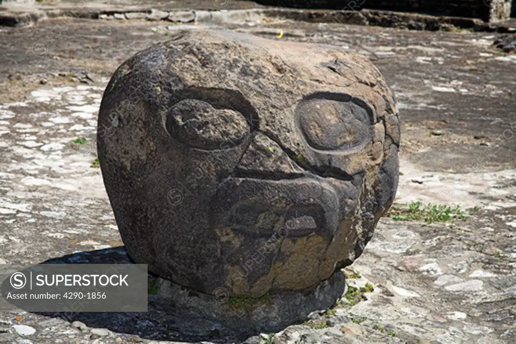 Olmec sculpture, large stone head, Cholula Archaeological Site, Cholula, near Puebla, Mexico