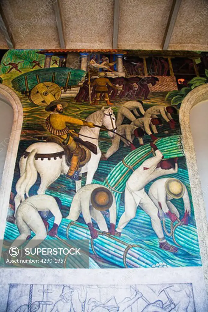 Mural outside, Museo Regional Cuauhnahuac, Palacio de Cortes, Cortes Palace, Plaza de Armas, Cuernavaca, Morelos State, Mexico