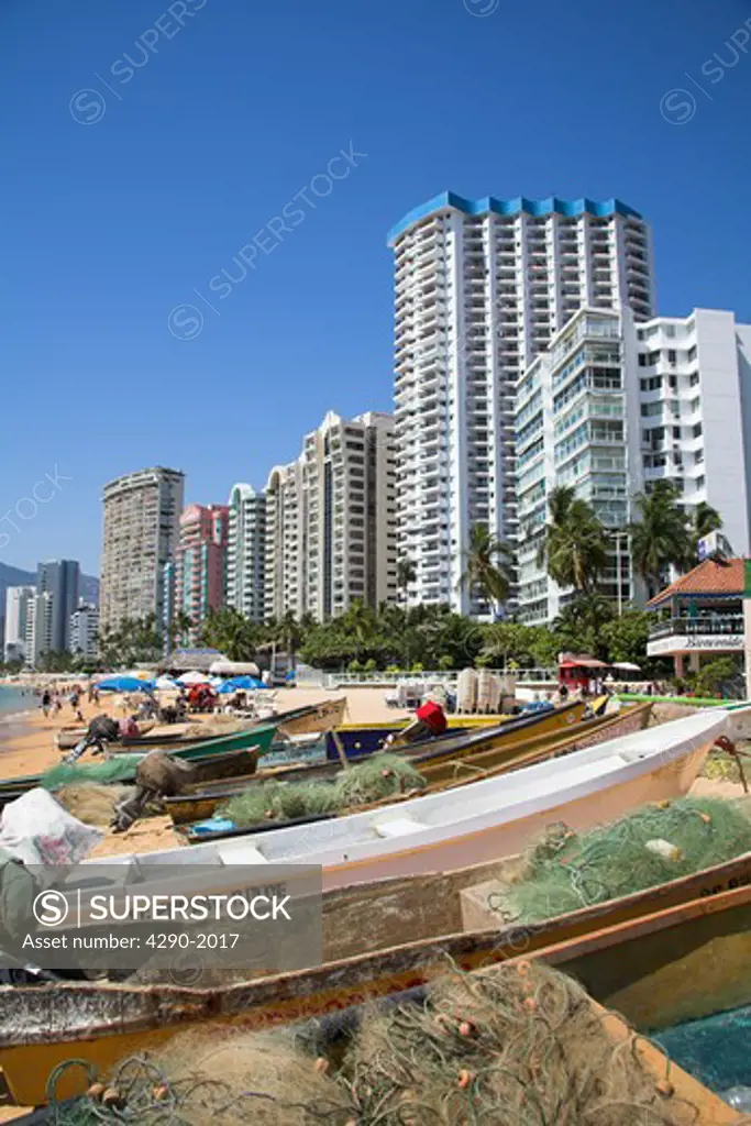 Condominiums and hotels beside beach, Acapulco, Guerrero State, Mexico
