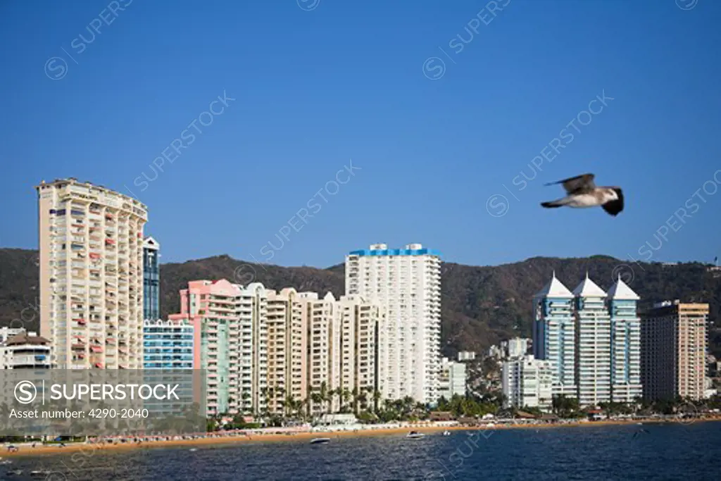 Condominiums and hotels beside beach, Acapulco Bay, Acapulco, Guerrero State, Mexico