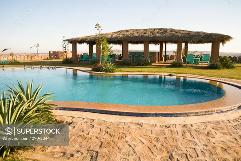 Swimming pool and terrace at Osian Camel Camp, Osian, Rajasthan, India