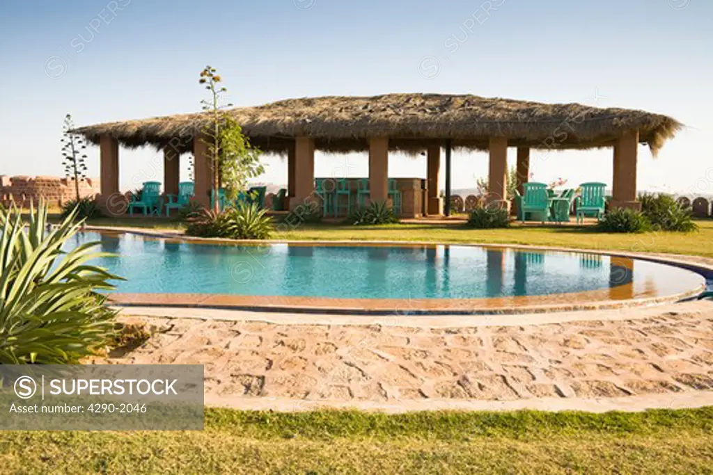 Swimming pool and terrace at Osian Camel Camp, Osian, Rajasthan, India