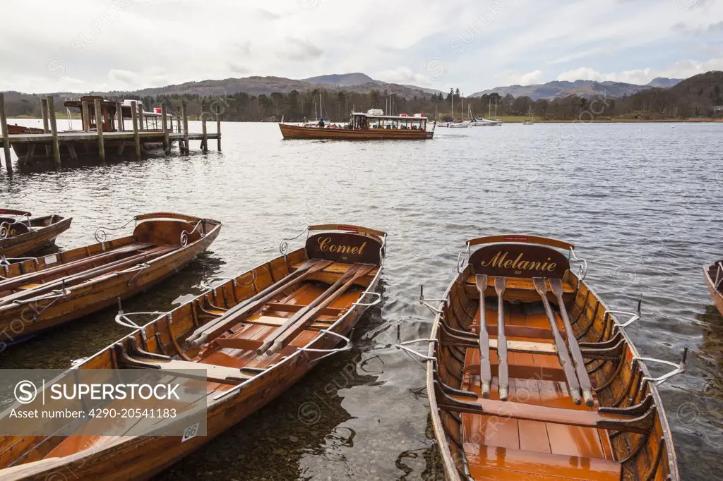Rowing boats for hire, Lake Windermere, Ambleside, Lake District, Cumbria, England