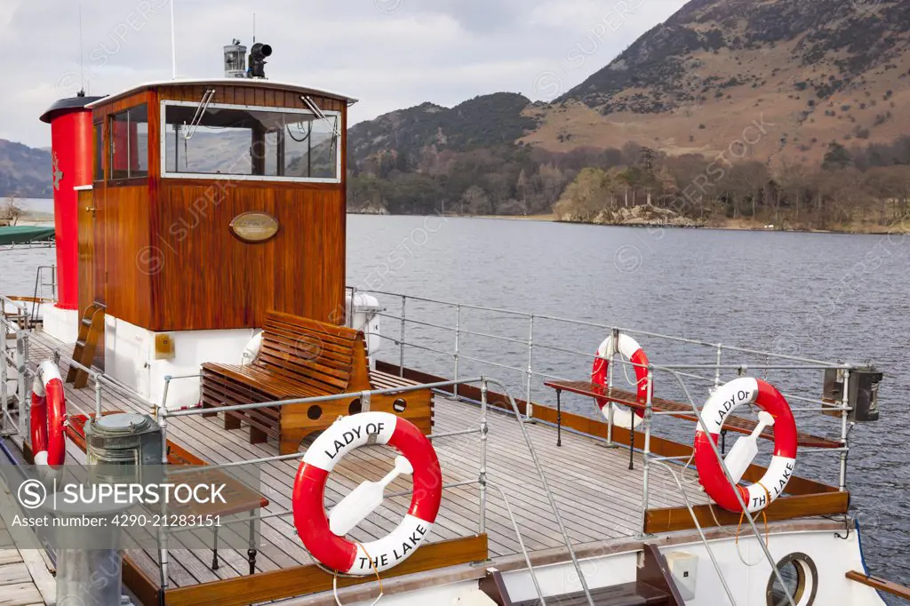 Lady of the Lake Ullswater steamer at Glenridding Pier, Lake Ullswater, Glenridding, Lake District, Cumbria, England
