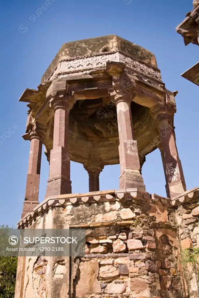 Part of the 32 Pillared Chhatri in Ranthambhore Fort, Ranthambhore National Park, Rajasthan, India