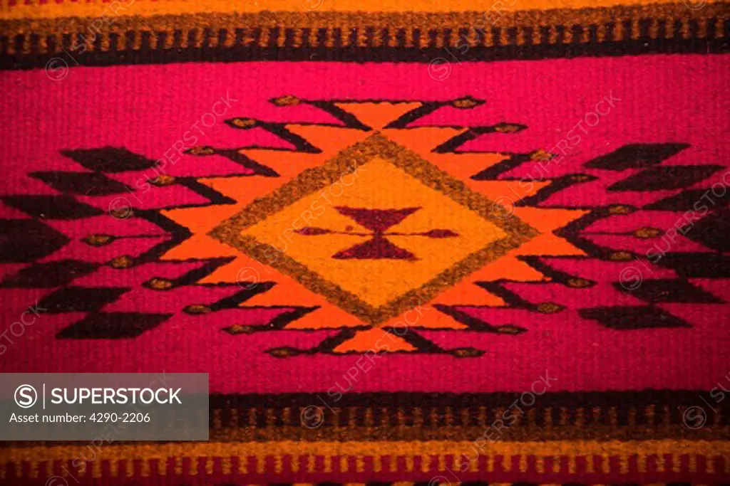 Colourful hand made patterned carpet, Teotitlan del Valle, near Oaxaca, Oaxaca State, Mexico