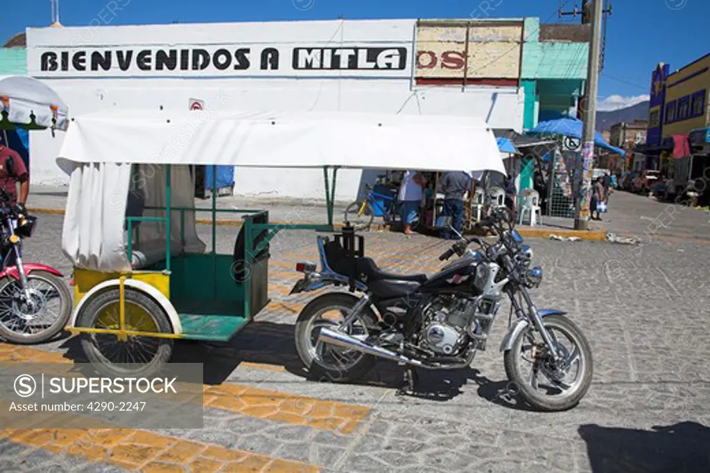 Carabela motorbike taxi at roadside, San Pablo Villa de Mitla, Mitla, near Oaxaca, Oaxaca State, Mexico
