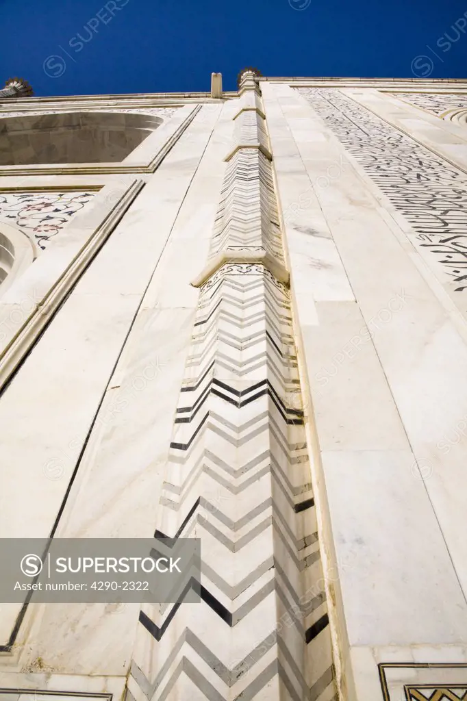 Patterned marble inlay on the wall of the Taj Mahal, Agra, Uttar Pradesh, India